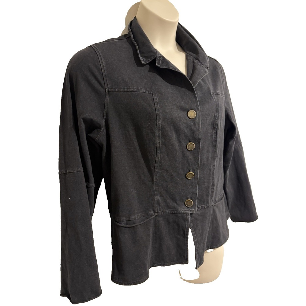 Habitat Black Cotton Spandex Jacket~Sz XL~Stretch Knit Cutaway Fitted Utility